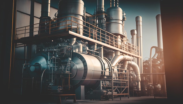 Close up Industrial view at oil refinery plant form industry zone with sunrise and cloudy sky