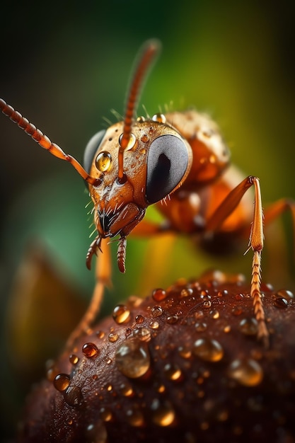 A close up of a insect with rain drops on it