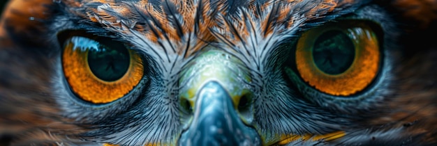 Close Up of Intense Owl Eyes with Rich Feathers and Striking Details