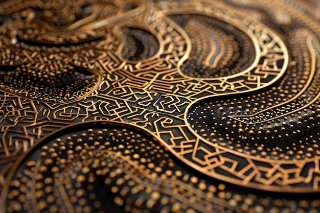 Close up of a intricate gold and black design featuring scatter plots and patterns Blend scatter plots with intricate patterns to form a unique and intricate design