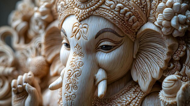 Photo close up of intricately carved ganesha statue