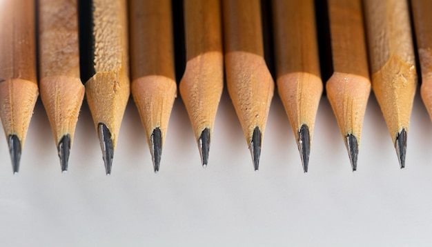 Close up and isolated sharpened pencils with clean and white background