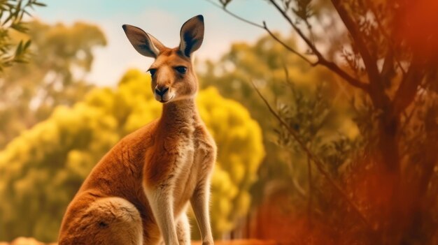 close up kangaroo with tree background