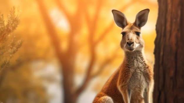 close up kangaroo with tree background