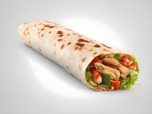 close up of kebab sandwich on white background