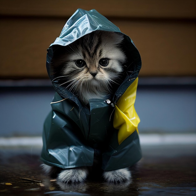 Close up of kitten in raincoat with yellow star generative ai