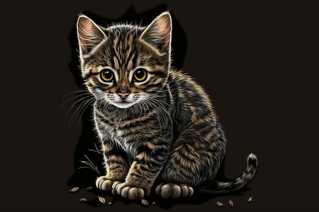 Close up of kitten sitting on black background generative ai