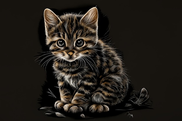 Close up of kitten sitting on black background generative ai