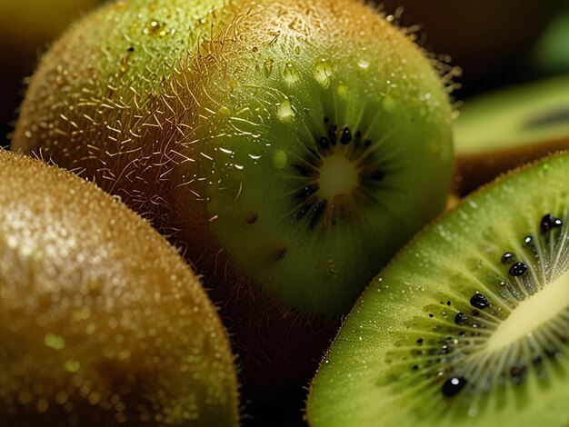 Photo a close up of a kiwi fruit with the word kiwi on the bottom