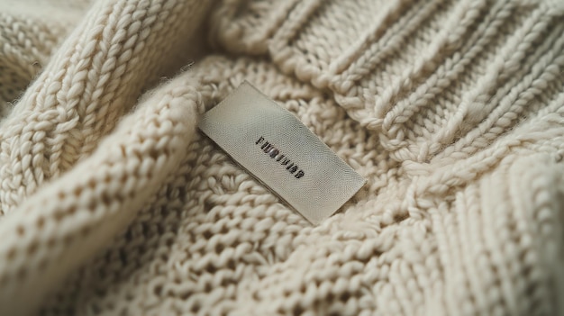 A close up of a label on a sweater that says