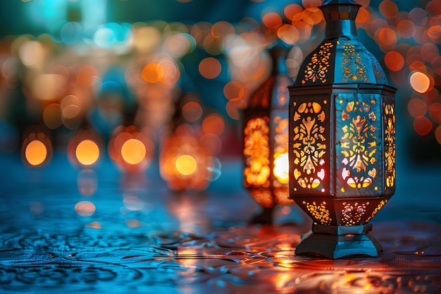 A close up of a lantern on a table