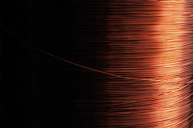 Close-up large coil of thin copper wire