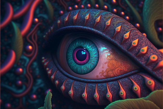 A close up of large eye with green generative ai