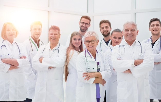 Close up large group of doctors standing together