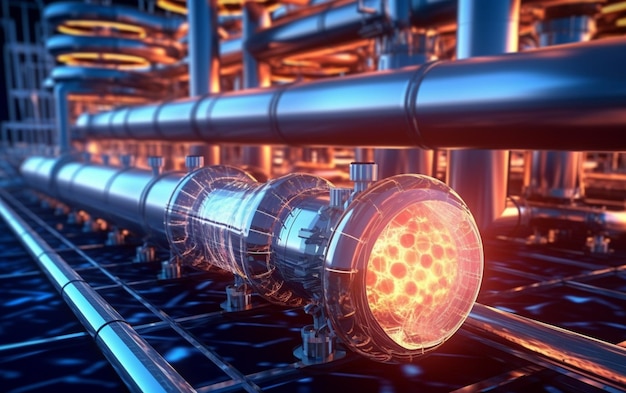 A close up of a large pipe with a lot of lights on it generative ai