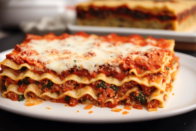 A close up of a lasagna with the word lasagna on it