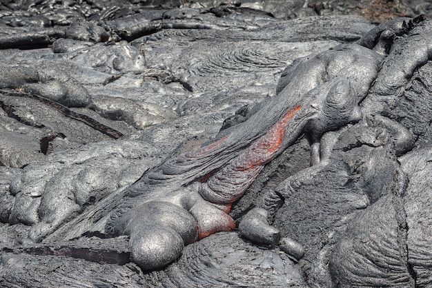 Photo close up lava flow in lava field