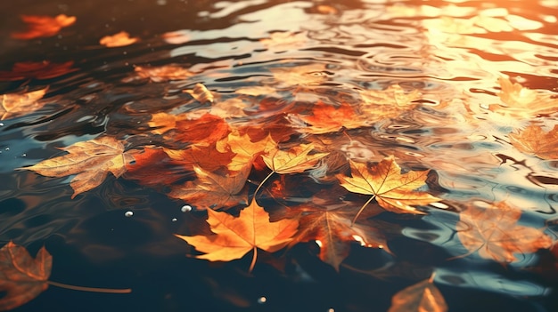 A close up of a leaf floating in water