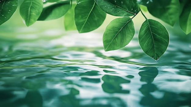 Photo close up leaf pattern water surface serene tranquil zen