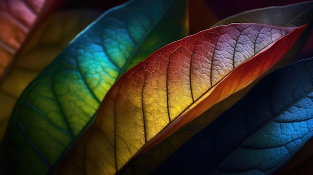 A close up of a leaf with the colors of the leaves