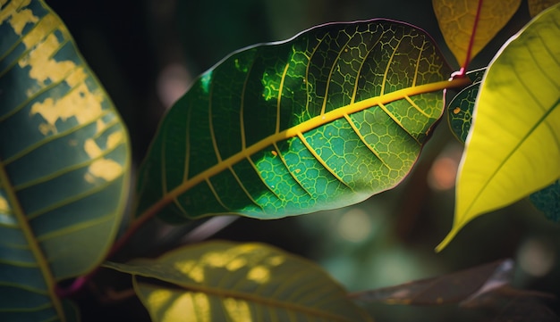 A close up of a leaf with the green veins visible.