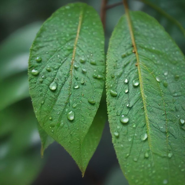 a close up of a leaf with water droplets on it