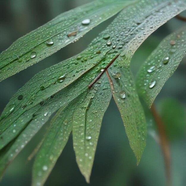 a close up of a leaf with water droplets on it