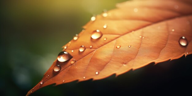 A close up of a leaf with water droplets