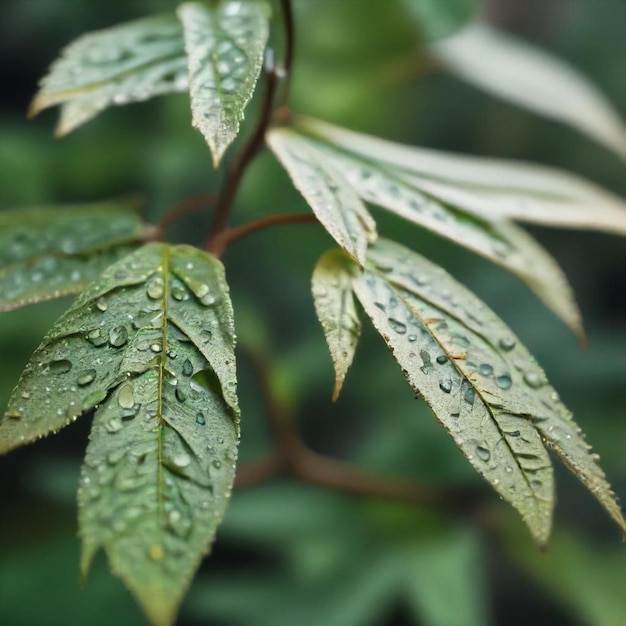 a close up of a leaf with water drops on it