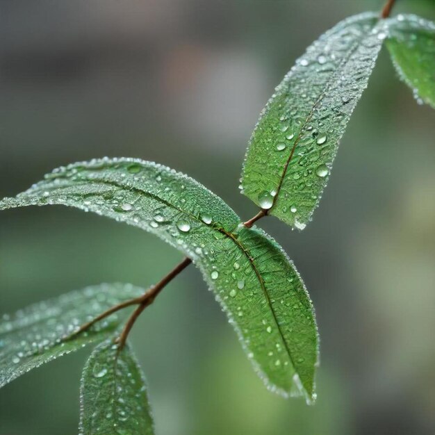 a close up of a leaf with water drops on it