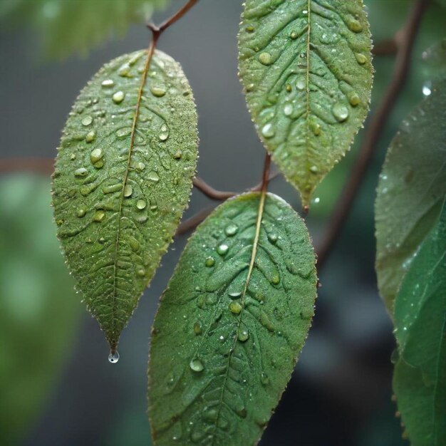 a close up of a leaf with water drops on it