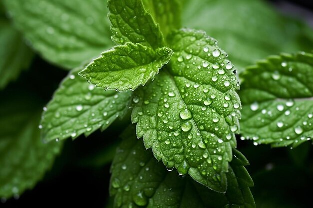 a close up of a leaf with water drops on it