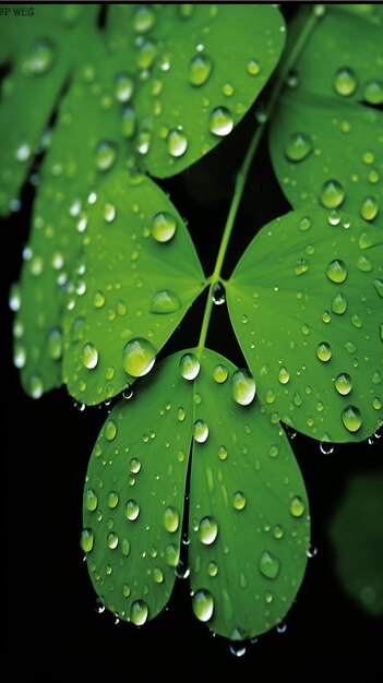 a close up of a leaf with water drops on it