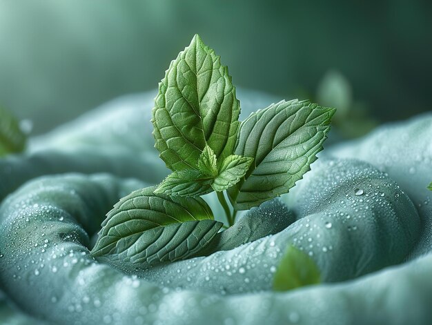 a close up of a leafy plant with water drops