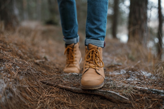 Close up of legs walking in the forest