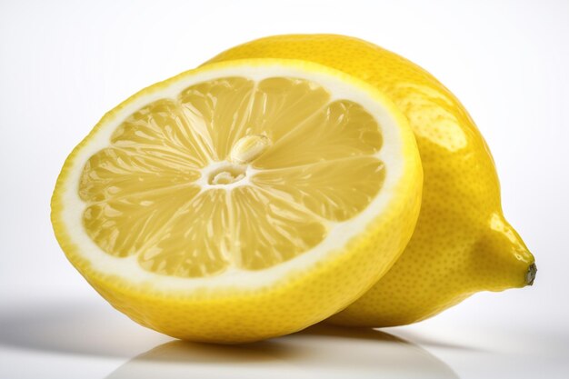 A close up of a lemon with the bottom half cut off