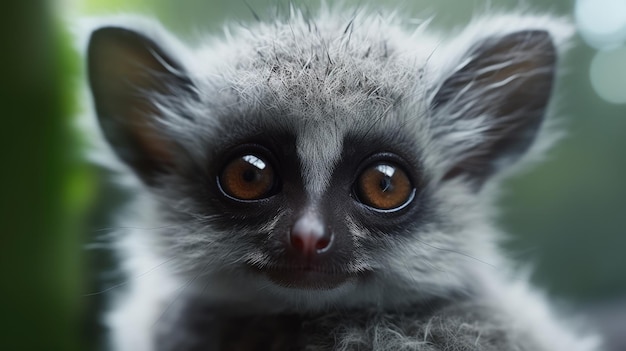 A close up of a lemur's face