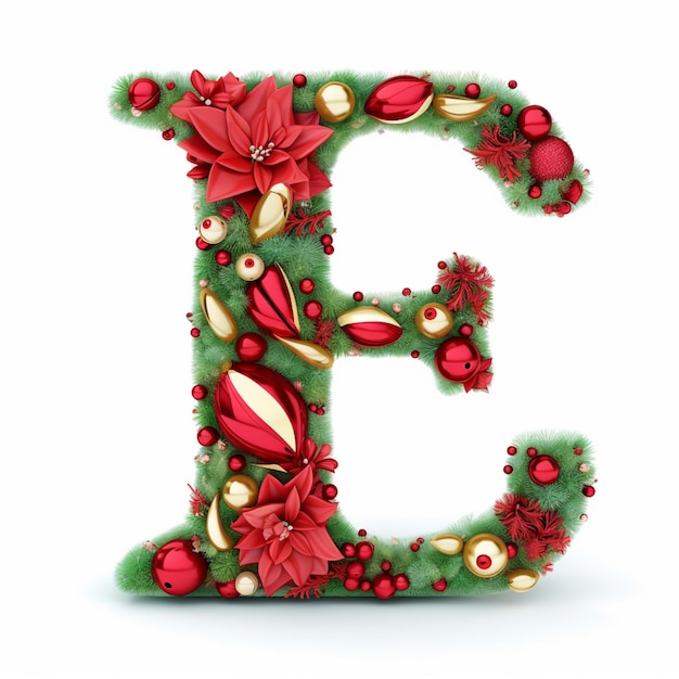 a close up of a letter e decorated with christmas decorations generative ai