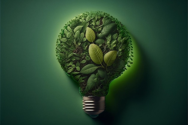 Close up of light bulb in green generative ai