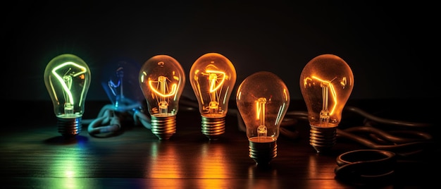 Close up lightbulb yellow and green isolated on black background Green energy and renewable