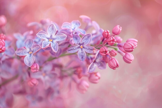 Close up of lilac flowers in blossom on a soft pink background macro photography the flowers are d