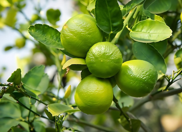 Close up of limes trees on organic fruit farm