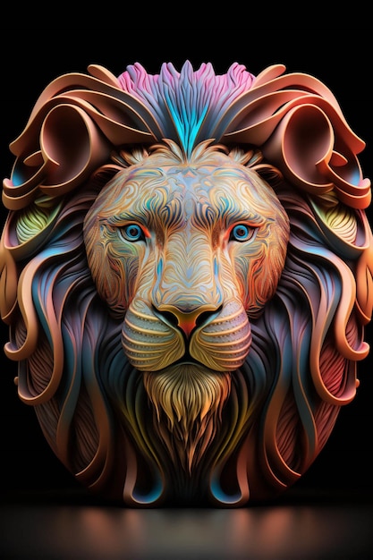 Close up of a lions head on a black background generative ai