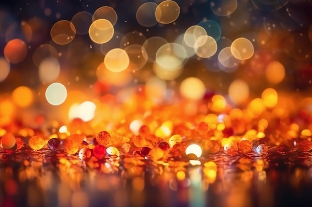 A close up of a lit up orange glass beads with a blurry background.