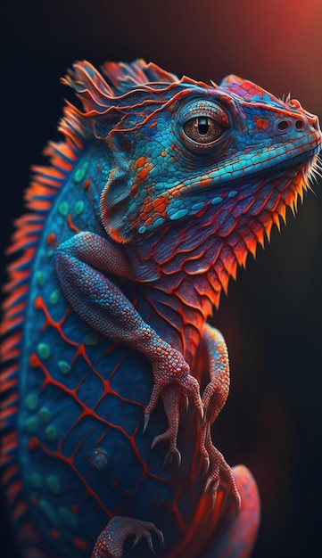 A close up of lizard reptiled on black background generative ai