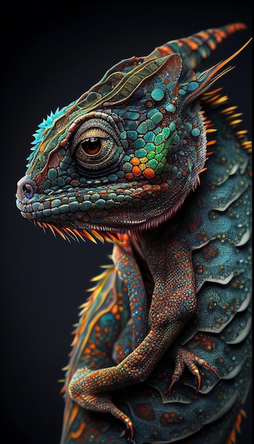 A close up of lizard reptiled on black background generative ai