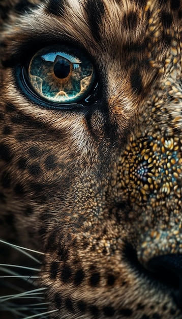 A close up of a lizard's eye with a blue eye