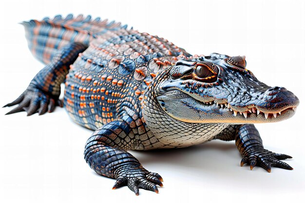 a close up of a lizard with orange and blue stripes