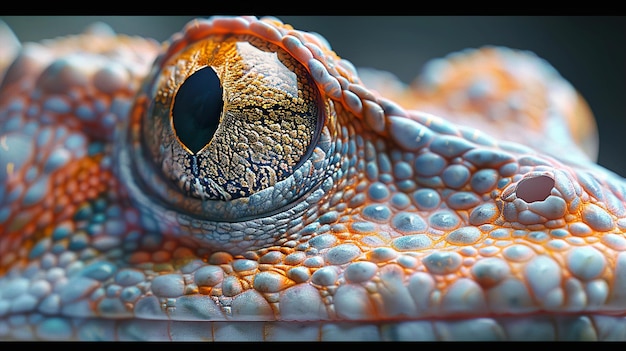 Photo a close up of a lizards eye with a black and orange pattern