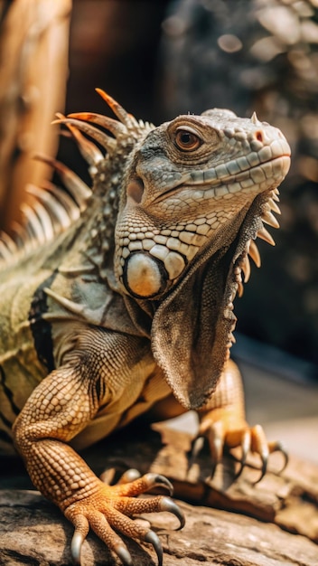 a close up of a lizards head and the word iguana